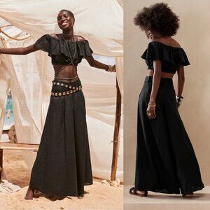 Banana Republic Meridian Linen Ultra Wide-Leg Pant - Black - Size 10